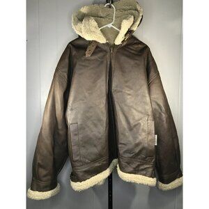 Vintage Wilsons Leather Aviator Pilot Sherpa Bomber Hood Jacket Brown men XXL